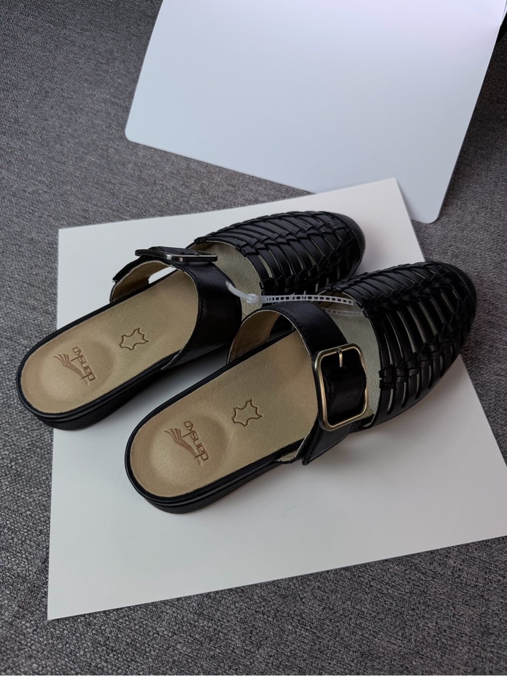 Dansko Black Woven Mule Slides with Buckle - Picture 4 of 10